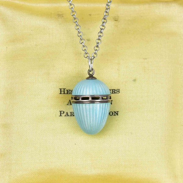 Antique Art Deco Blue Guilloche Enamel Vinaigrette Necklace - Boylerpf