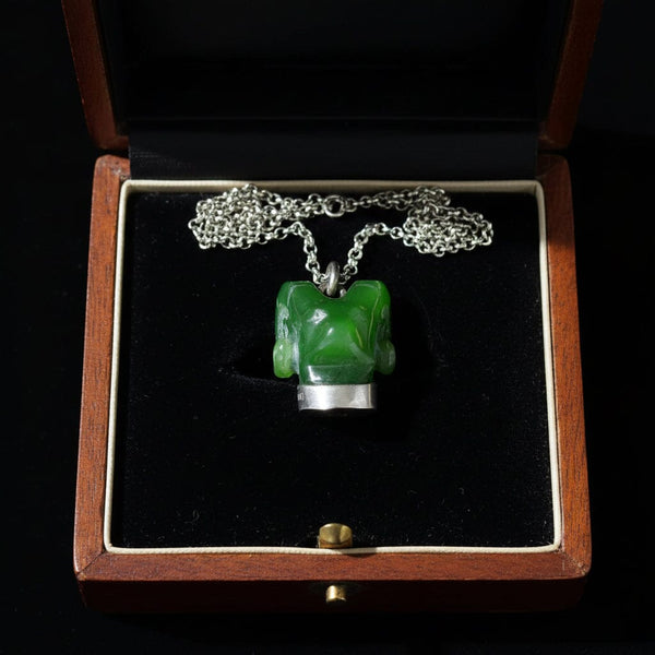 Vintage Silver Carved Jade Ram Head Necklace - Boylerpf