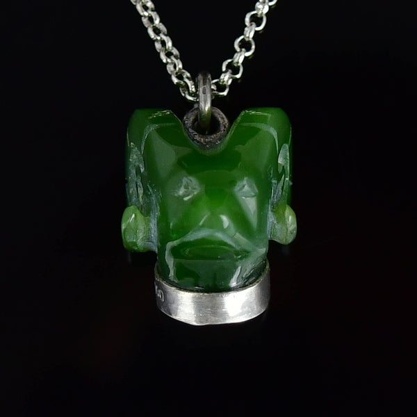 Vintage Silver Carved Jade Ram Head Necklace - Boylerpf