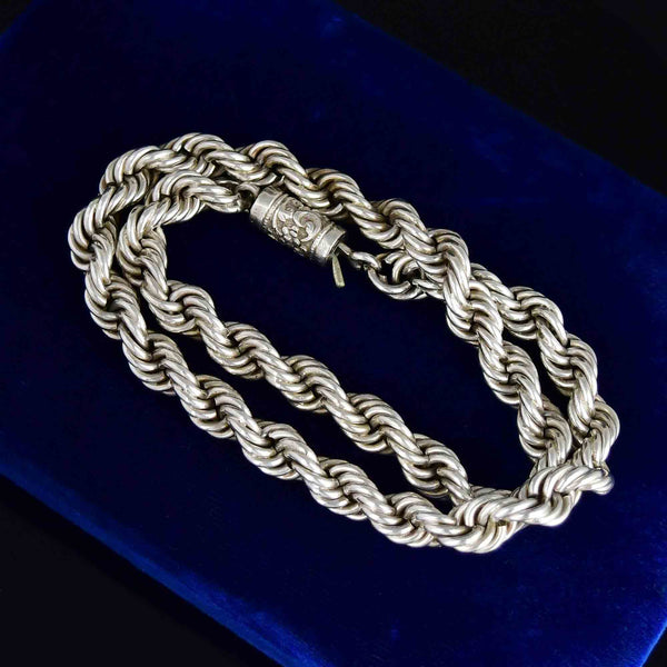 Antique Heavy Sterling Silver Twisted Rope Chain Necklace - Boylerpf