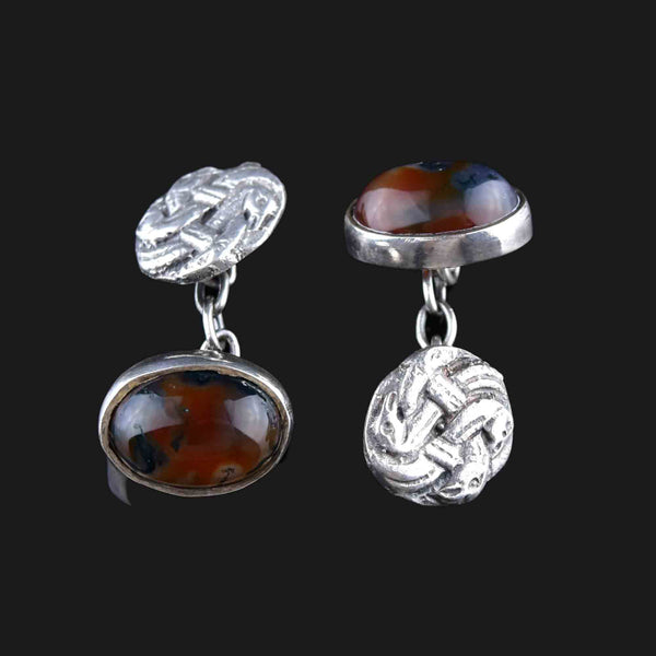 Antique Silver Snake Scottish Moss Agate Cufflinks - Boylerpf