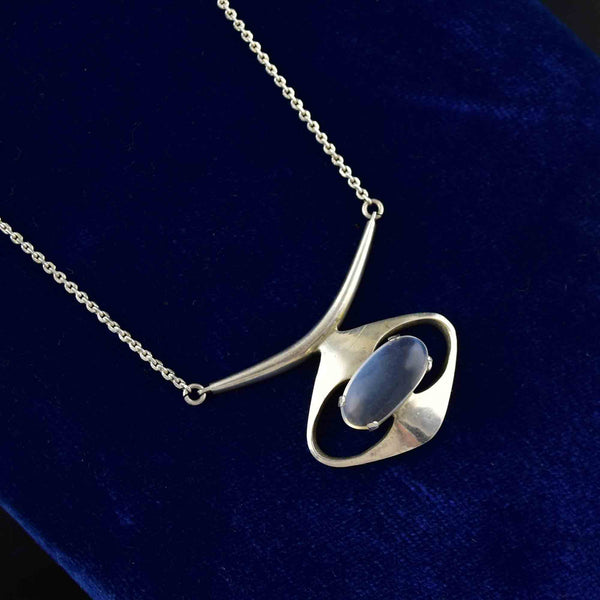 Vintage Sterling Silver Modernist Moonstone Necklace - Boylerpf