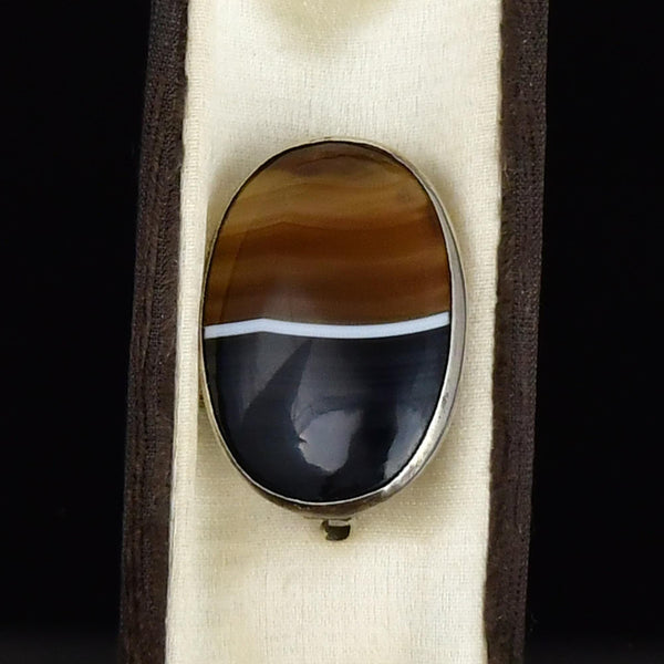 Antique Victorian Silver Scottish Banded Agate Brooch