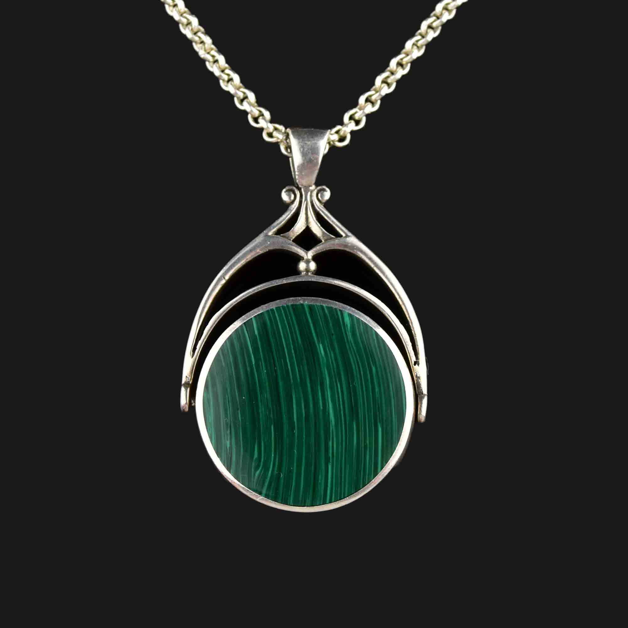 Vintage Large Silver Malachite Onyx Spinner Fob Charm Necklace – Boylerpf Vintage Large Silver Malachite Onyx Spinner Fob Charm Necklace – Boylerpf