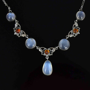 Vintage Silver Citrine Moonstone Pendant Drop Necklace - Boylerpf