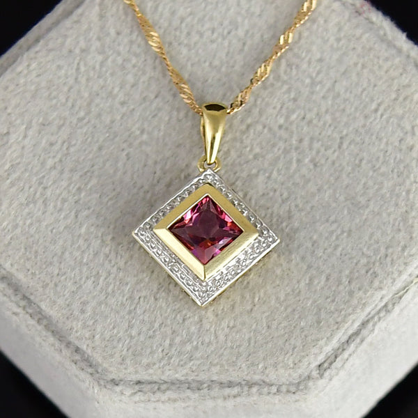 Gold Diamond Pink Tourmaline Heart Cutout Pendant Necklace - Boylerpf