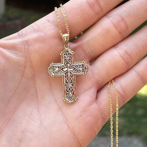 Gold Cross Necklace Women Two Tone Cross Charm Necklaces Christian Catholic  Jewelry Gift Bride Bridesmaids Wedding - Etsy