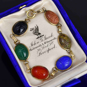 Vintage Egyptian Gemstone Scarab Beetle Bug Bracelet - Boylerpf