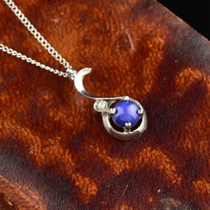 Vintage 10K White Gold Diamond Star Sapphire Pendant Necklace | Boylerpf