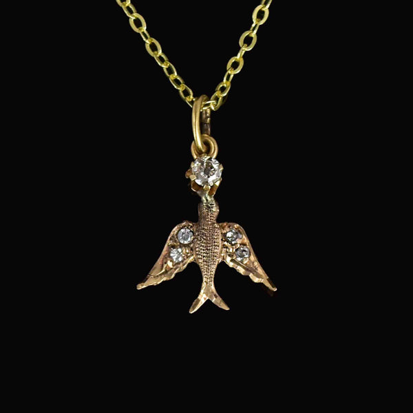 Antique 14K Gold Saint Esprit Diamond Charm Pendant Necklace - Boylerpf