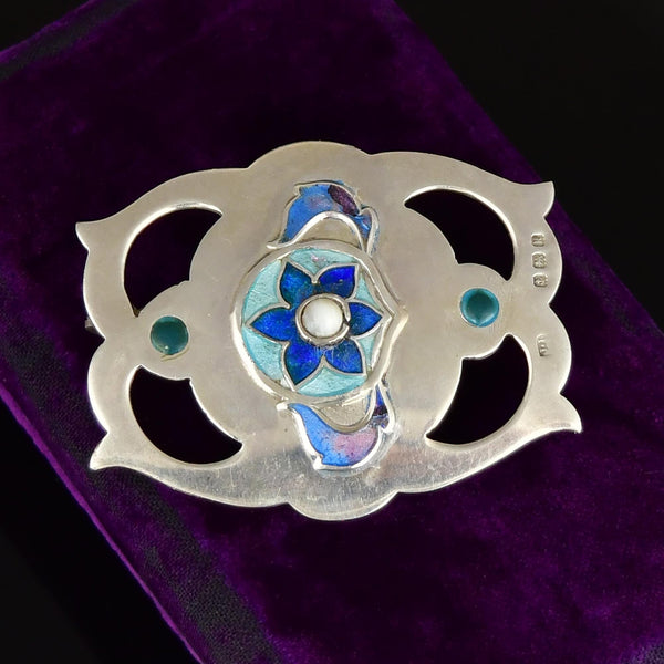 Arts & Crafts Sterling Silver Enamel Flower Brooch