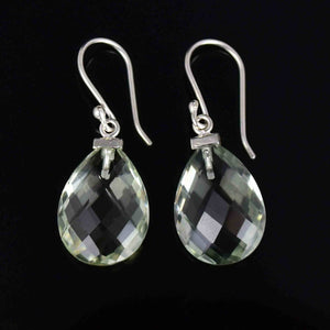 Silver Faceted Green Amethyst Prasiolite Drop Earrings - Boylerpf