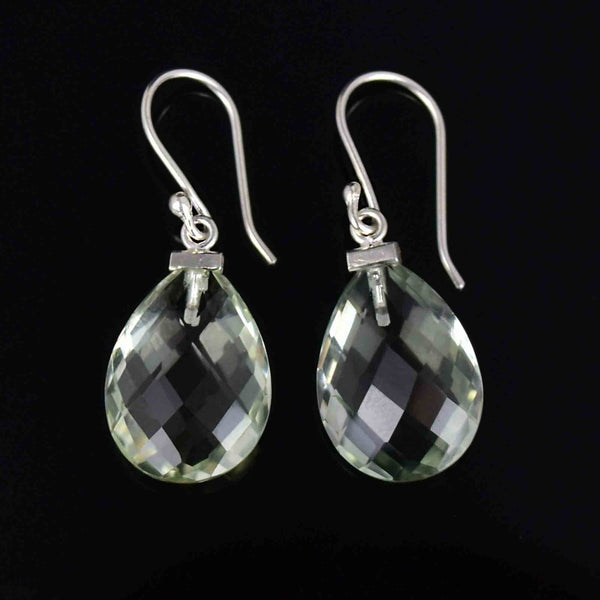 Silver Faceted Green Amethyst Prasiolite Drop Earrings - Boylerpf