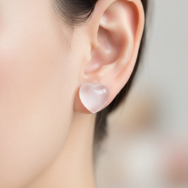 Vintage 14K Gold Rose Quartz Heart Stud Earrings - Boylerpf
