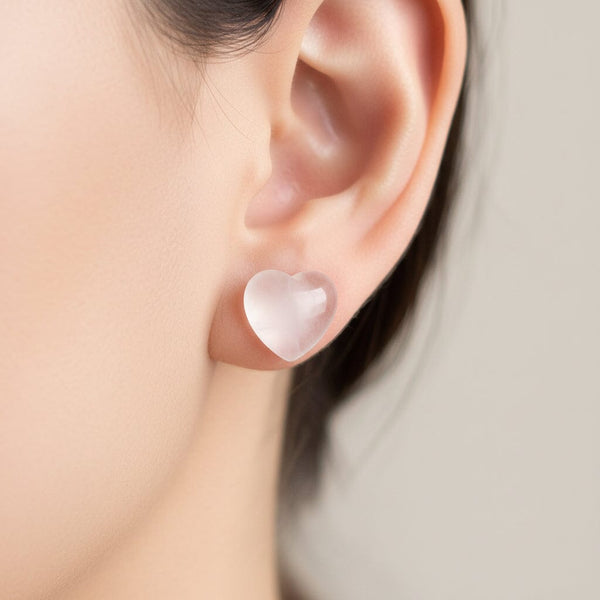 Vintage 14K Gold Rose Quartz Heart Stud Earrings - Boylerpf