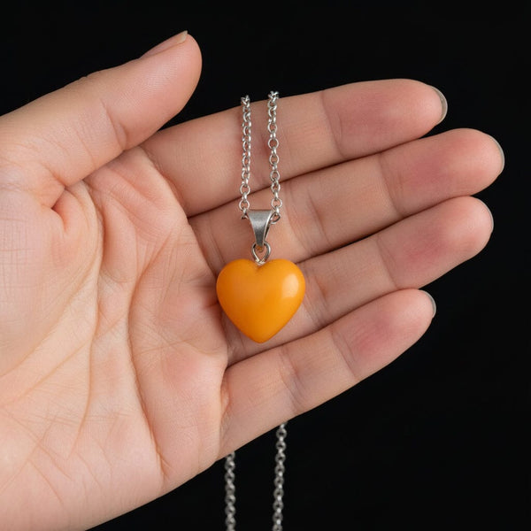 Vintage Sterling Silver Butterscotch Amber Heart Charm Necklace - Boylerpf