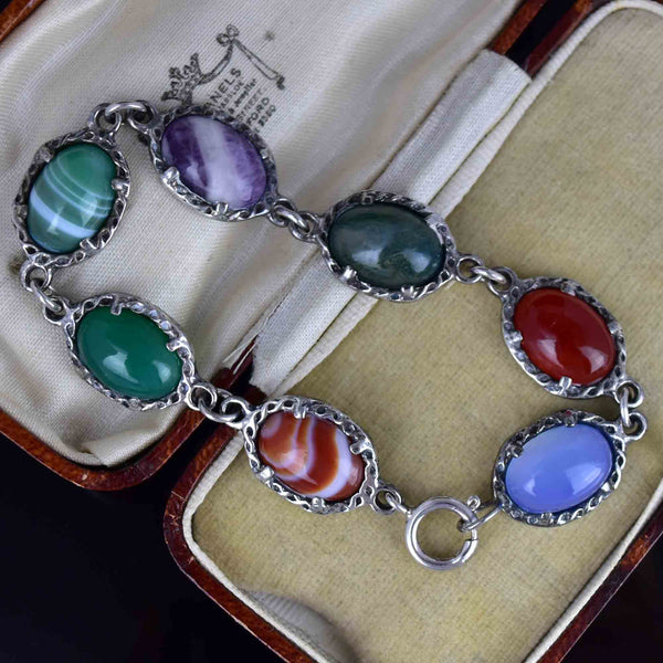 Silver Scottish Banded Agate Amethyst Chalcedony Carnelian Bracelet - Boylerpf