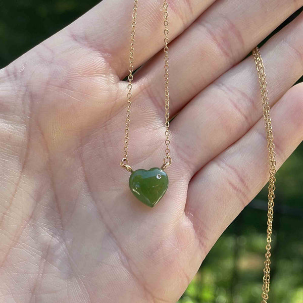14K Gold Sapphire Jade Heart Pendant Necklace - Boylerpf