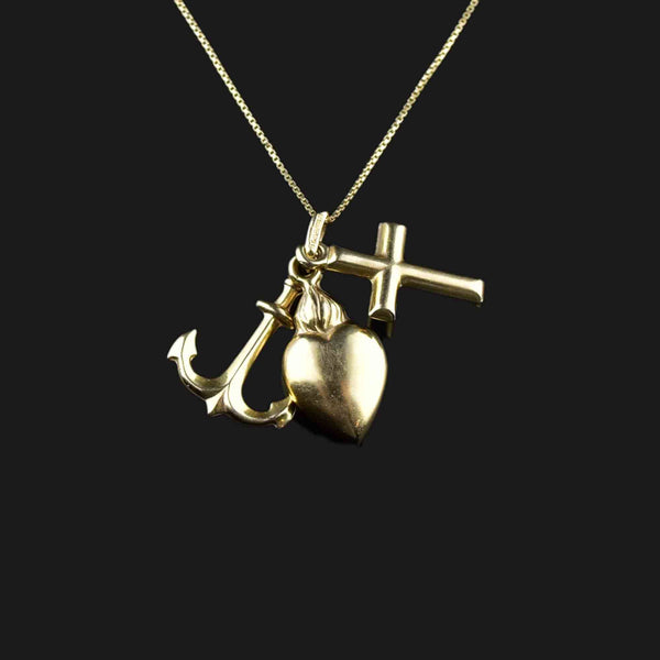 Vintage Gold Faith Hope Love Charm Pendant Necklace - Boylerpf