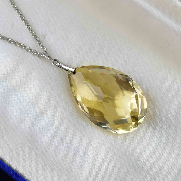 Vintage Silver 60 Carat Citrine Teardrop Pendant Necklace - Boylerpf