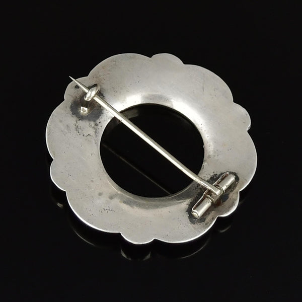 Victorian Scottish Sterling Silver Malachite Brooch
