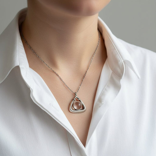 Antique Art Deco Sterling Silver Pools of Light Pendant Necklace