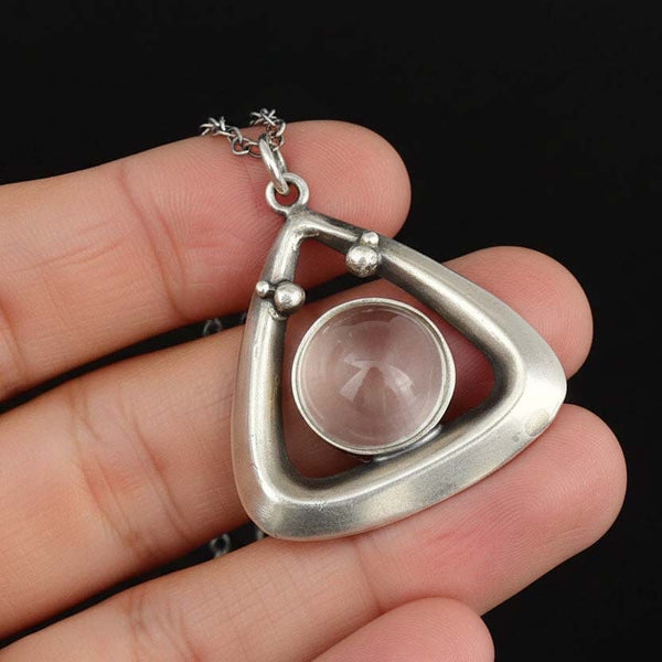 Antique Art Deco Sterling Silver Pools of Light Pendant Necklace