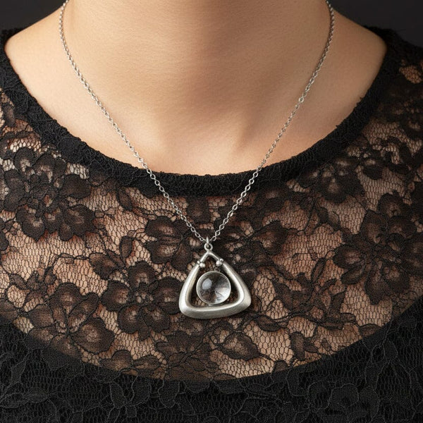 Antique Art Deco Sterling Silver Pools of Light Pendant Necklace