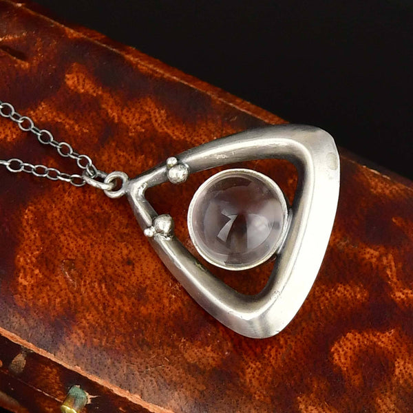 Antique Art Deco Sterling Silver Pools of Light Pendant Necklace