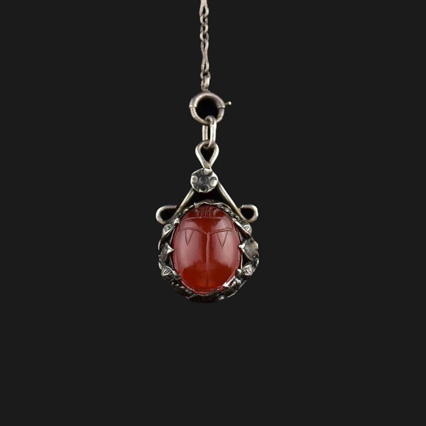 Vintage Art Deco Carnelian Scarab Y Chain Necklace - Boylerpf