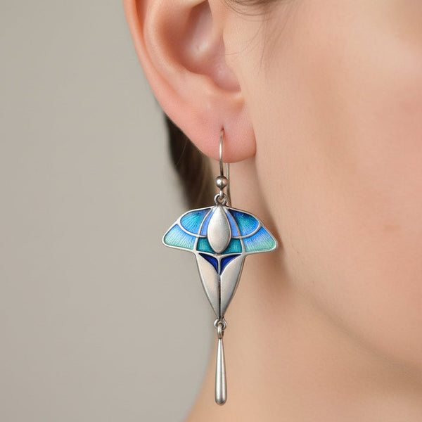 Vintage Enamel Sterling Silver Drop Earrings