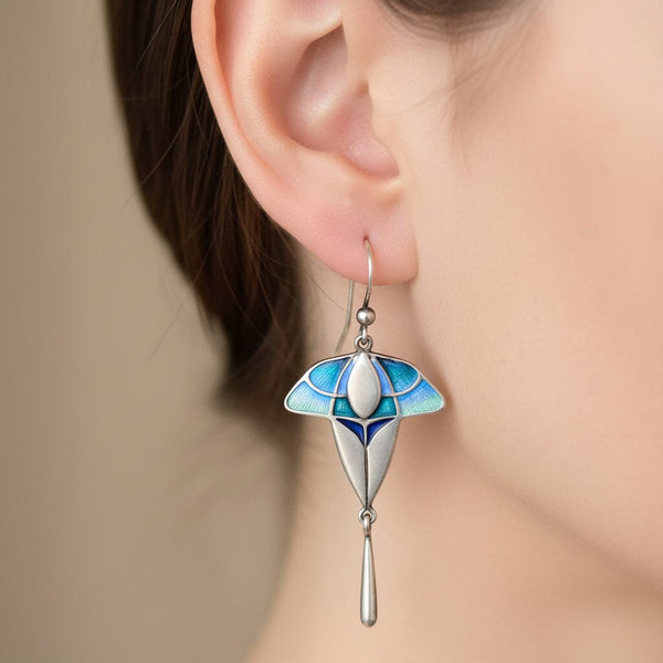 Vintage Enamel Sterling Silver Drop Earrings