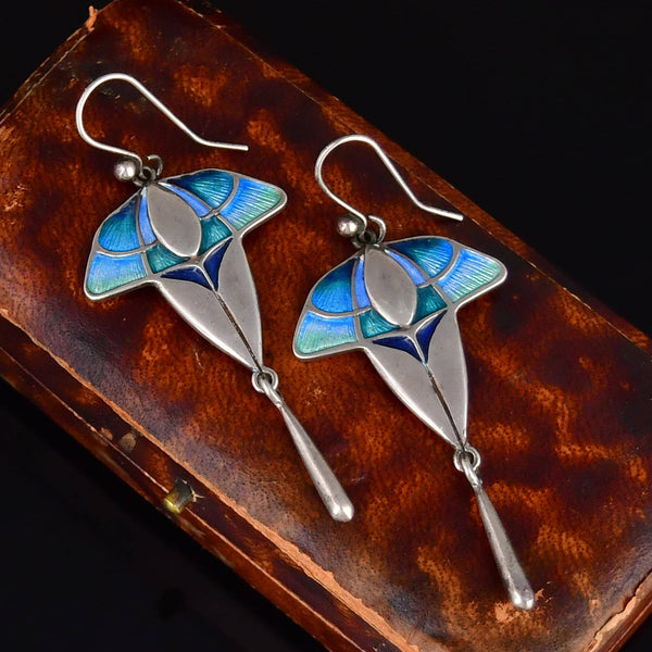 Vintage Enamel Sterling Silver Drop Earrings