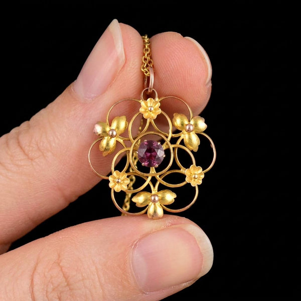 Antique 9K Gold Edwardian Amethyst Necklace