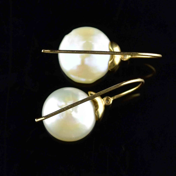 Vintage Button Baroque Pearl Diamond Earrings in 14K Gold - Boylerpf