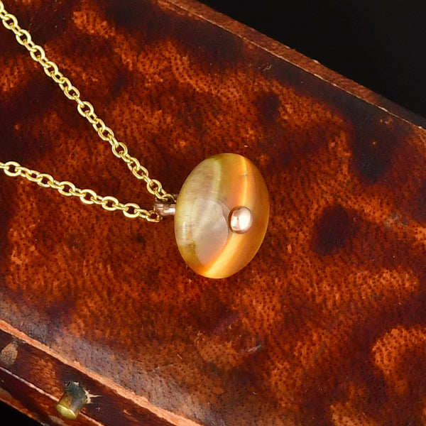 Vintage Tigers Eye Gold Pendant Necklace