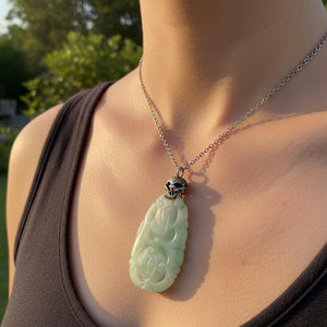 Large Silver Scottish Thistle Carved Jade Pendant - Boylerpf