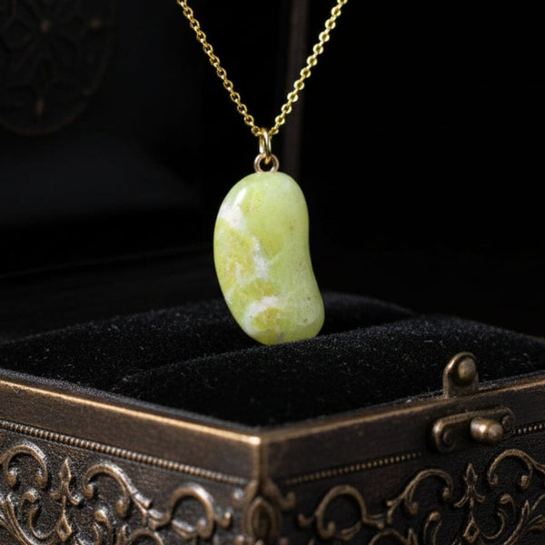 Vintage 9K Gold Iona Marble Bean Charm Necklace - Boylerpf