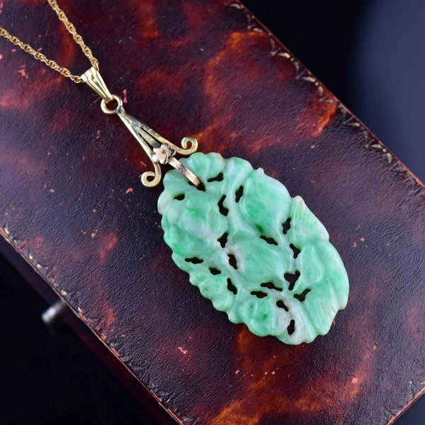 14K Gold Carved Jade Pendant Necklace - Boylerpf