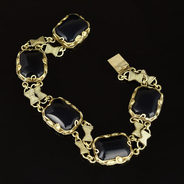 Sterling Silver Gold Vermeil Rope Onyx Chain Bracelet - Boylerpf