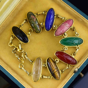 Vintage Wide Gold Fill Carved Scarab Bracelet - Boylerpf