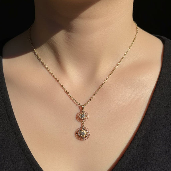 Antique 10K Gold Victorian Diamond Buttercup Lavalier Pendant