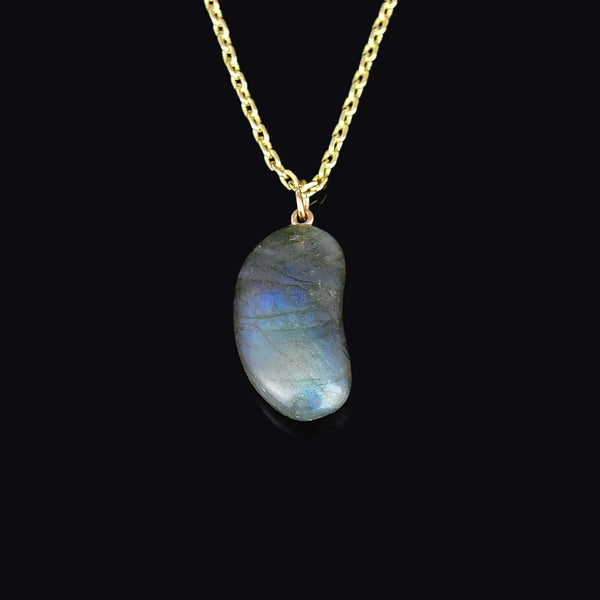 Vintage Gold Labradorite Lucky Bean Charm Necklace - Boylerpf