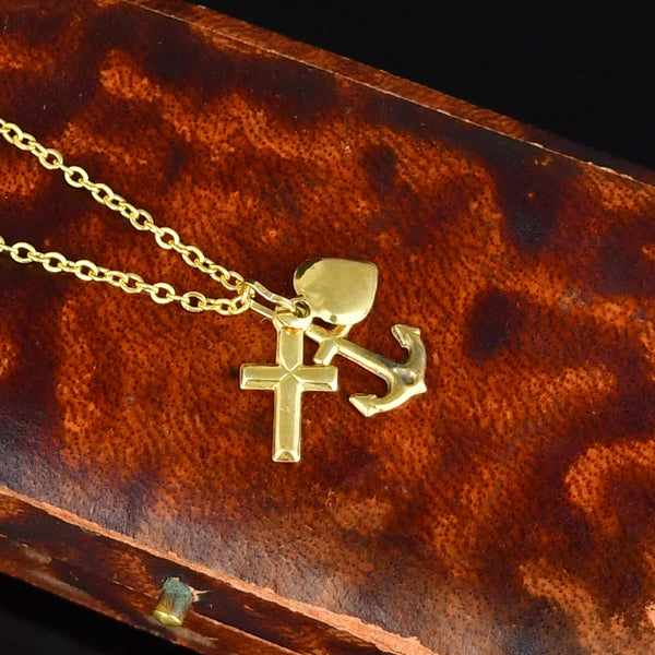 Vintage 9K Gold Faith Hope Love Charm Pendant Necklace - Boylerpf