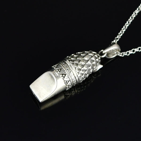 Vintage Owl Whistle Pendant Sterling Silver Necklace