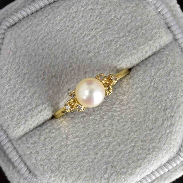 Vintage 14K Gold Diamond Pearl Engagement Ring