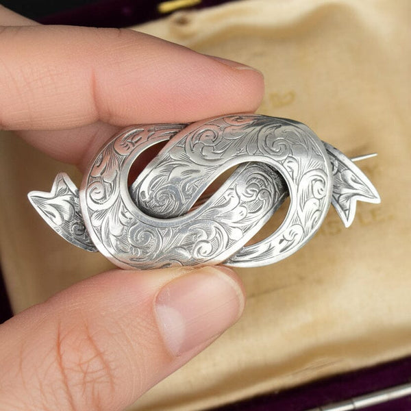 Antique Victorian Silver Engraved Love Knot Brooch - Boylerpf
