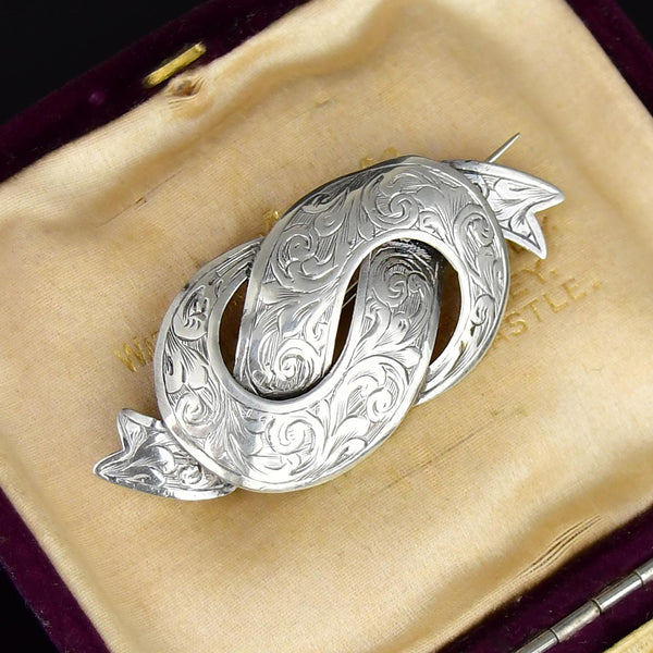 Antique Victorian Silver Engraved Love Knot Brooch - Boylerpf