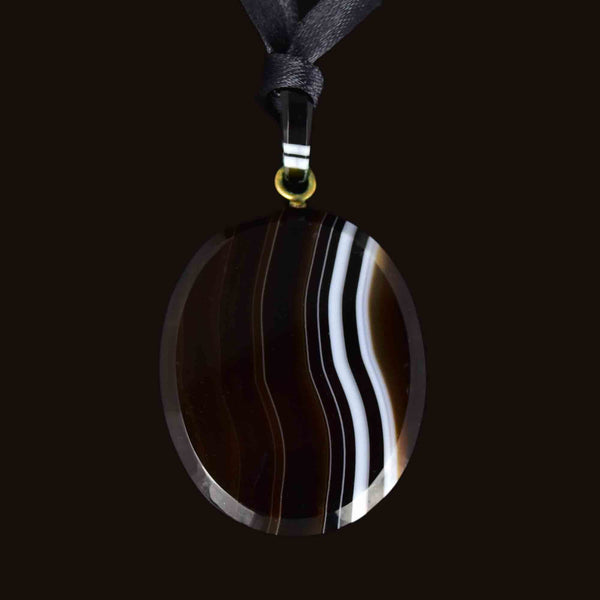 Antique Large Oval Scottish Banded Agate Pendant - Boylerpf