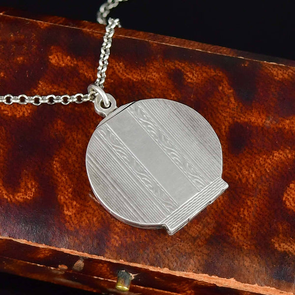 Antique Art Deco Sterling Silver Photo Locket Necklace